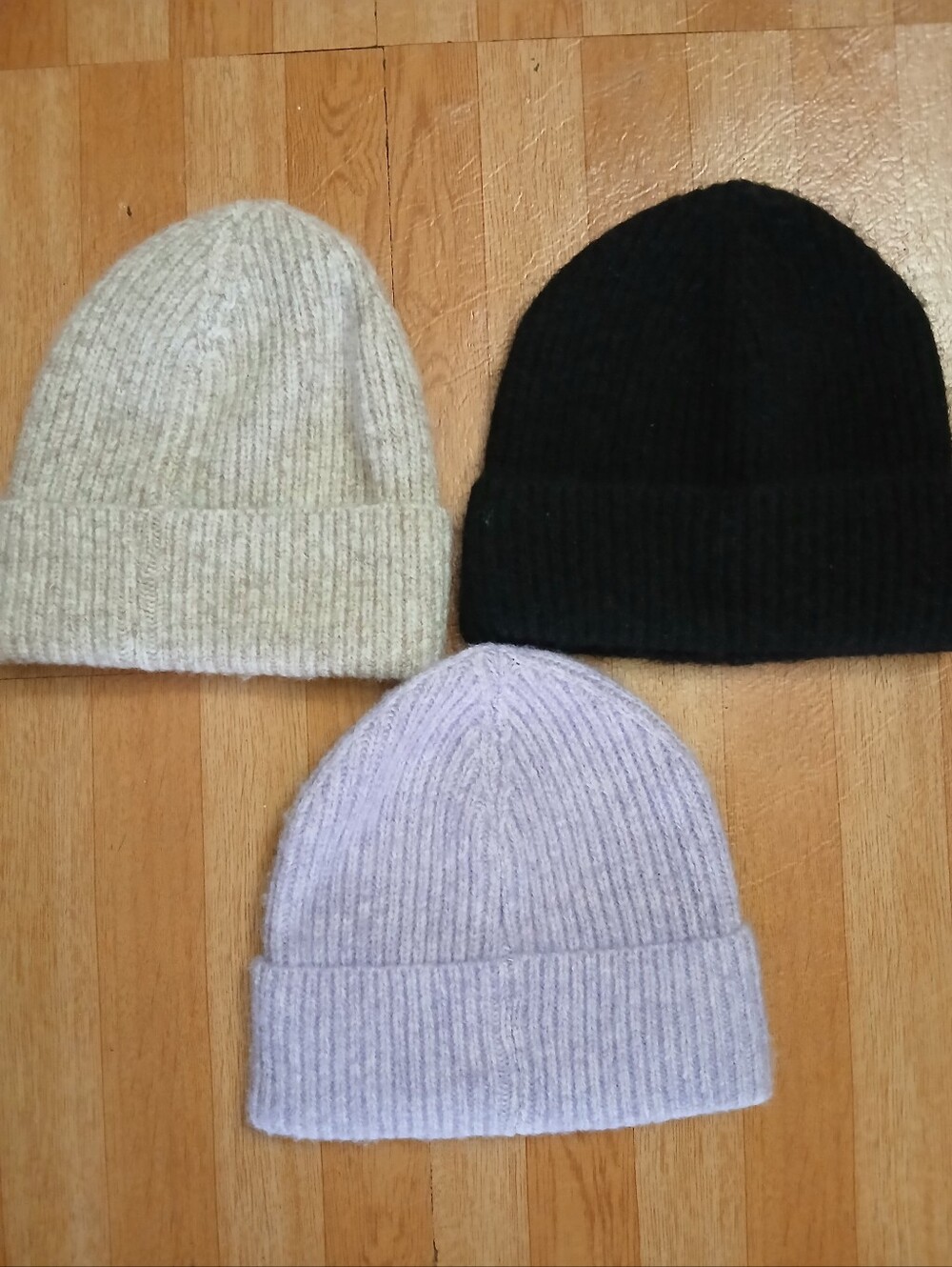3 Pack Primark Knit Beanies - light purple, Light Gray, Black